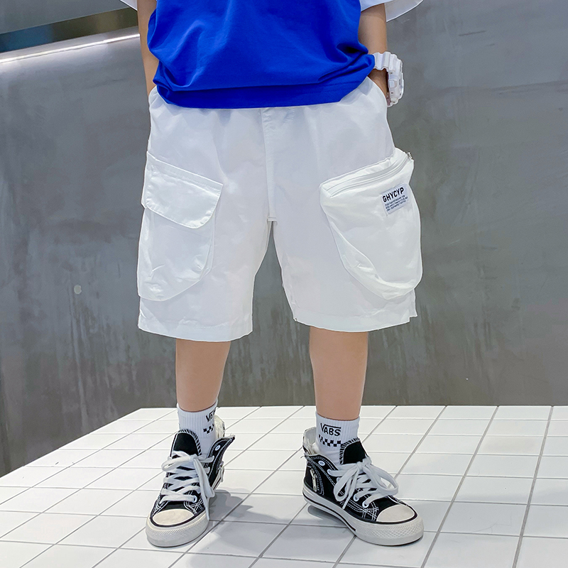 男童夏季白色工装短裤2024新款儿童夏装时L髦五分裤男孩宽松裤子