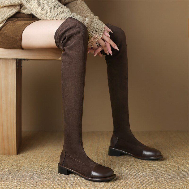 过膝长靴女2024秋冬新款高筒弹力瘦瘦靴中粗跟长筒靴子大码4143