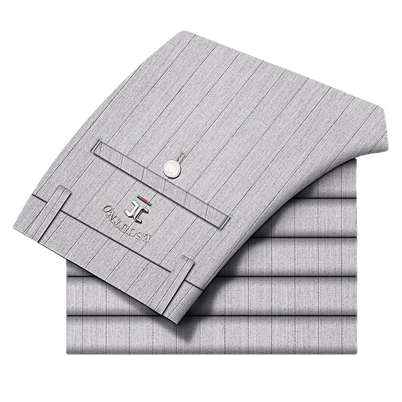 男裤2025春夏新款休闲裤修身条纹裤子男直筒长裤免烫商务男士西裤