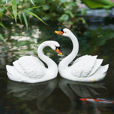 花园假山鱼池造景浮水天鹅装饰摆件户外公园水池喷泉流水景观小品