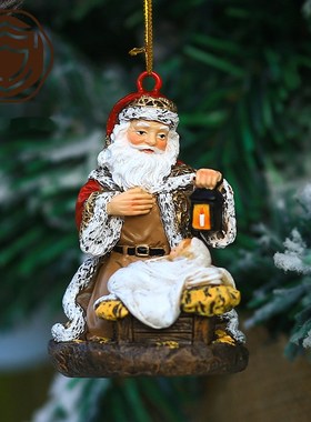 圣诞老人提灯挂件圣诞树装饰圣诞节装饰礼物树脂工艺品装饰摆件