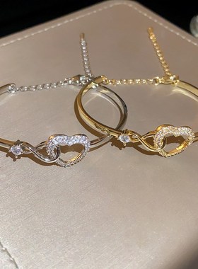 镶钻锆石爱心镂空手镯韩国轻奢气质手链小众简约高级感手饰女