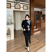 babes 观庭落 新中式 改良刺绣连衣裙斗篷外搭披肩真两件套装