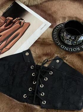 B-babes【腰封3.0】玫瑰花蕾丝弹力带装饰宽韩国时尚配裙子腰封黑