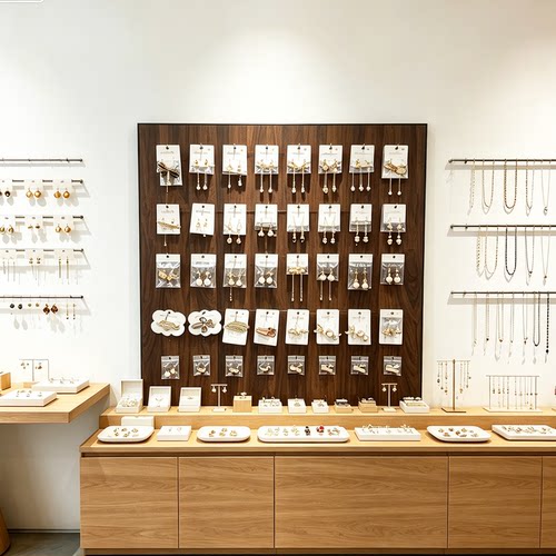 实木洞洞板多分区首饰展示架挂墙