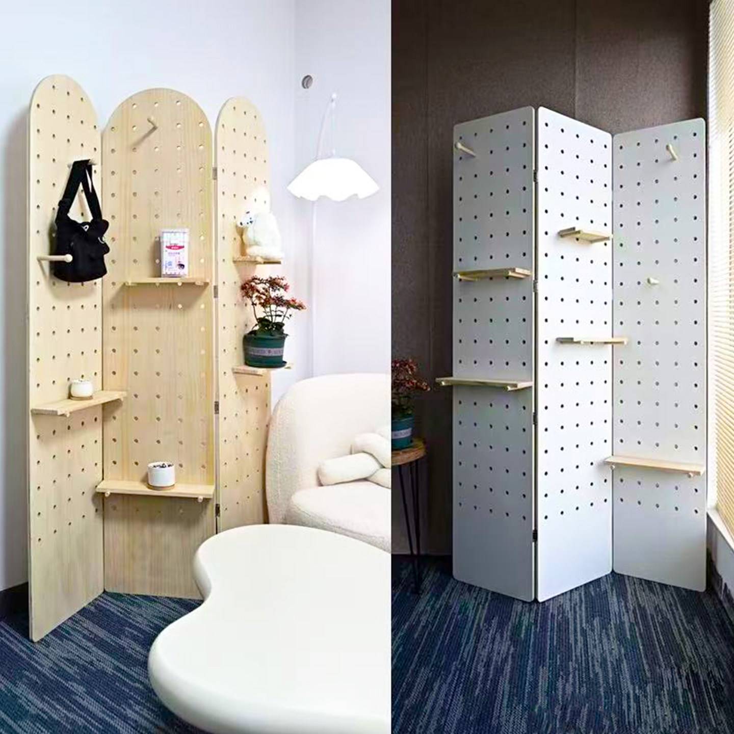 屏风洞洞板隔断木质可折叠移动玄关置物架办公室落地客厅展示收纳