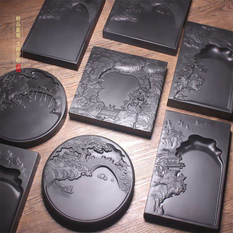 名师砚台歙砚6寸黑龙尾天然原石书法磨墨专用砚石文房四宝送礼品