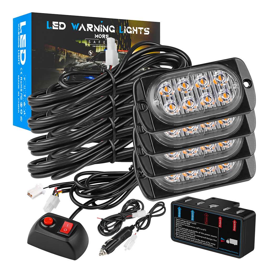 DXZ一拖四32led汽车中网爆闪警示灯频闪灯4PCS*8led高亮格栅灯12V