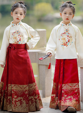 儿童马面裙女童套装冬季2023新款中国风古装汉服冬款拜年服女秋季