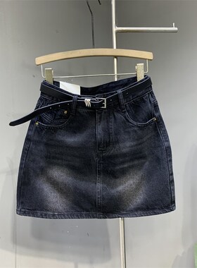 欧货20c25年夏季新款气质百搭显瘦黑色水洗牛仔短裙高腰A字半身裙