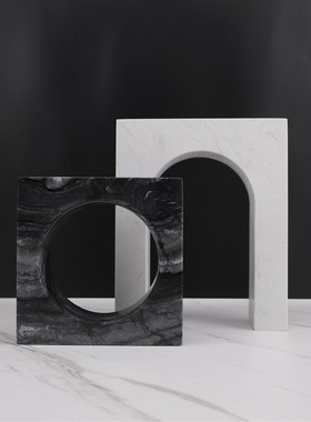 欧式天然大理石几何家居软装饰品样板房电视柜客厅书房黄洞石摆件