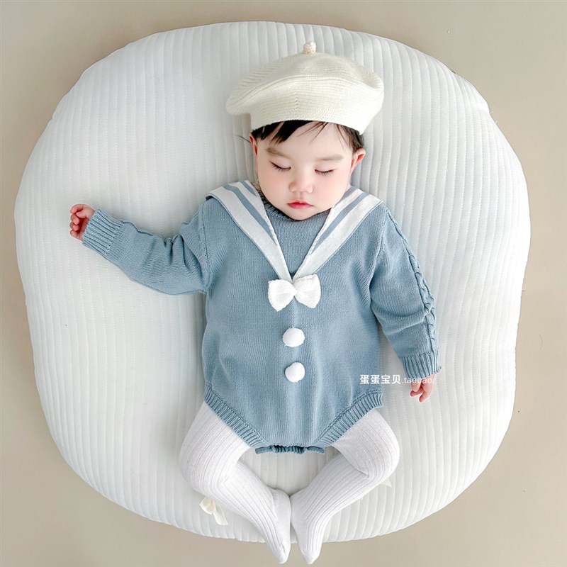 婴儿秋装女宝宝衣服超萌洋气连体包屁哈衣L外出春秋季针织毛衣一