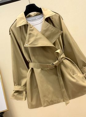 有里布/风衣女2n023春秋小个子修身显瘦英伦风过膝中长款大衣