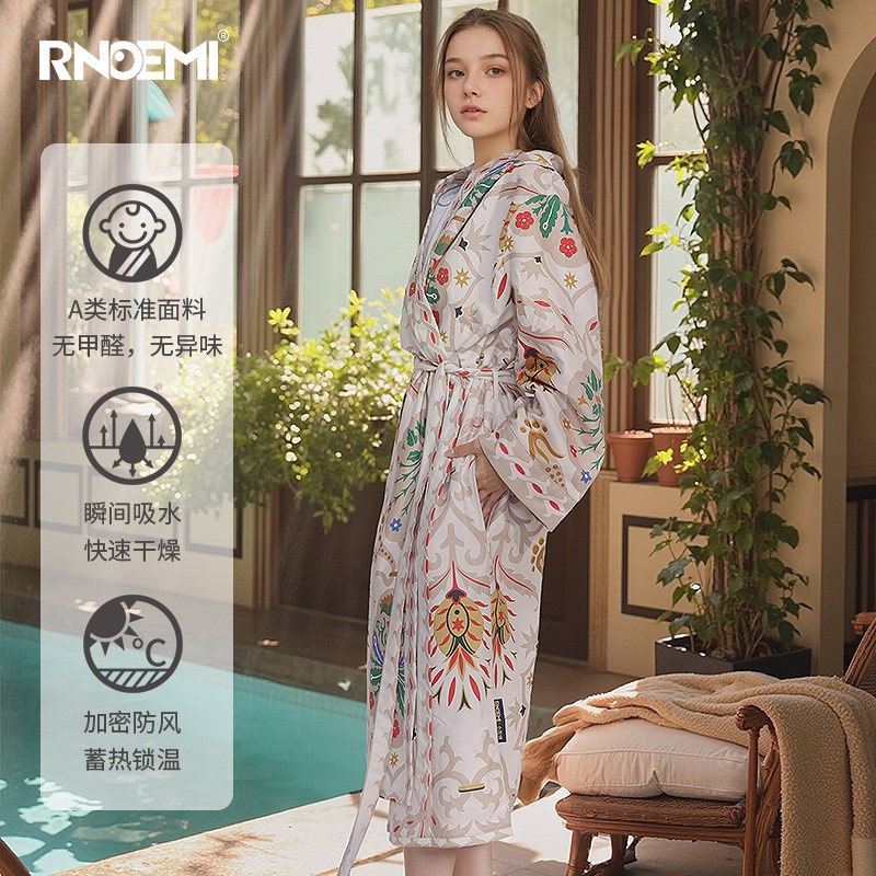 浴巾游泳速干浴袍女保暖袍子吸水毛巾披衣外套浴衣V睡袍女冬季可
