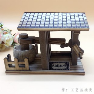 木制仿古打米机模型手摇式农具迷你摆件K景区工艺品礼品风调雨顺