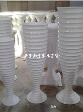 直销酒杯横纹型落地大花瓶玻璃钢花插花艺M花器高脚杯玄关摆件厂