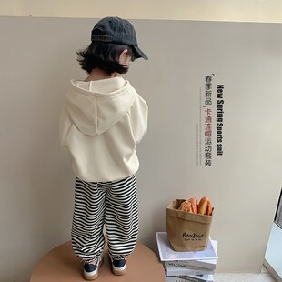 洋氣女孩運(yùn)動(dòng)褲 童裝 2025春季 兒童S連帽衛(wèi)衣春裝 兩件 新款 女童套裝