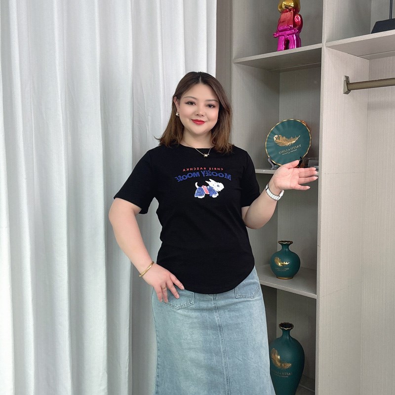 胖mm高档洋气纯棉短袖T恤2025夏装新款大码女装200V斤遮肚显瘦上