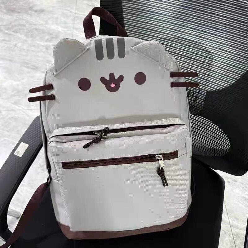 双肩胖吉猫书包卡通帆布小熊百搭可爱棕色软妹新款浅灰学生大容量