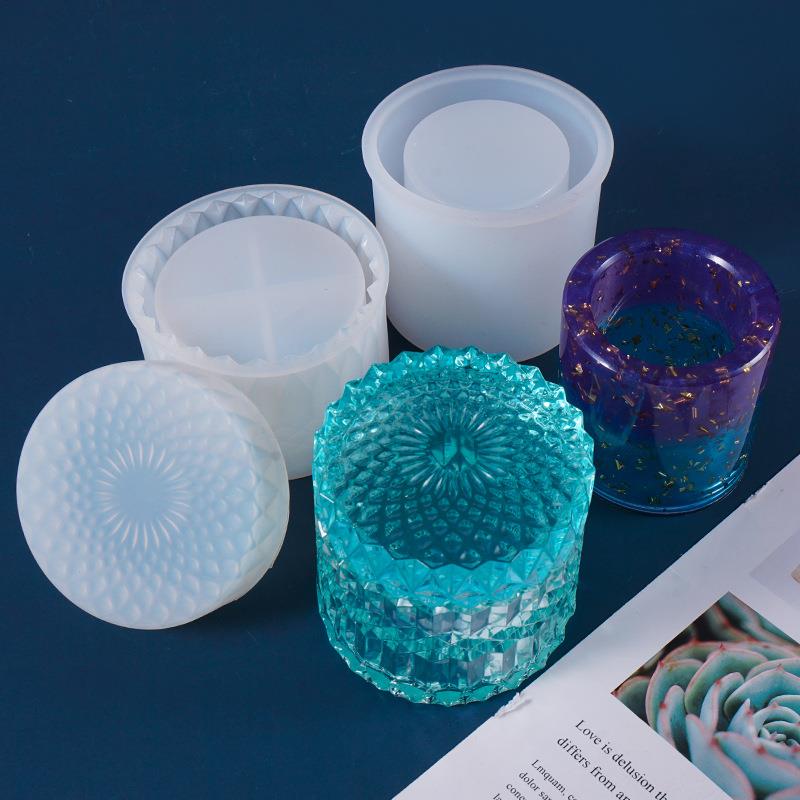 diy水晶滴胶2款多功能收纳盒硅胶模具镜面圆形矮笔筒摆台收纳盒模