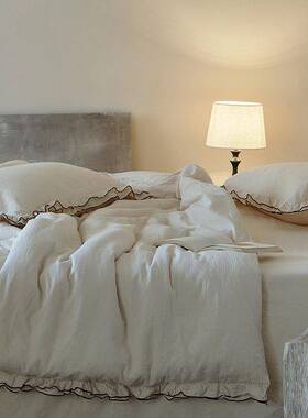 ANTE类染棉无全原皱皱双层纱四件套纯棉纱布被棉套高端民宿床上用