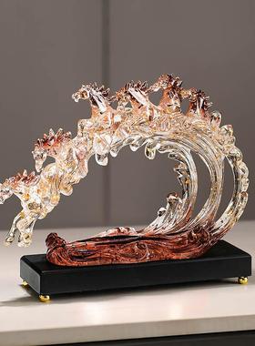 轻品奢风生水摆室件工起艺生肖马装饰客厅UMS电视酒柜办公工艺品