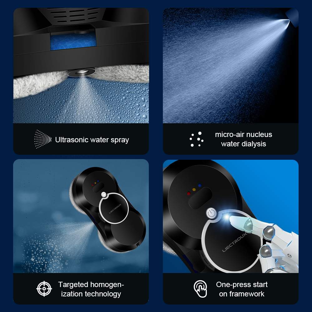 德国LIECTROUX智能擦窗机器家用窗户清洗吸尘器带喷水拖规划路径