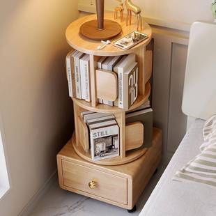 全实木转小书架收旋转架卧室儿童书柜简约书床头柜床L295旋边纳置