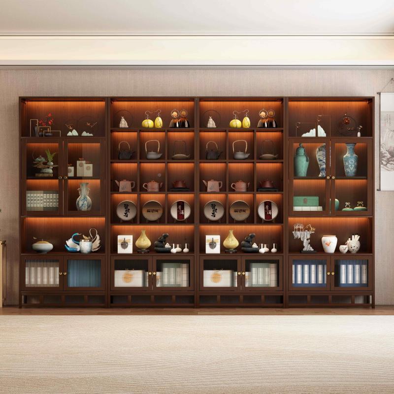 博古架带灯带多新柜中式置物架中国HKW风展示玻璃茶门柜古茶室宝