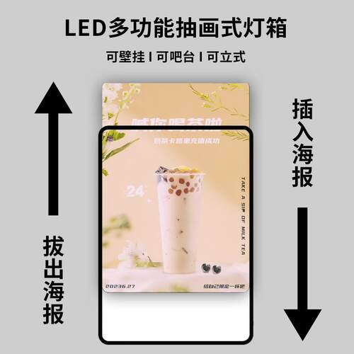 LED发光薄款插画灯箱餐饮店挂墙悬挂广告牌高端亚克力抽画灯箱