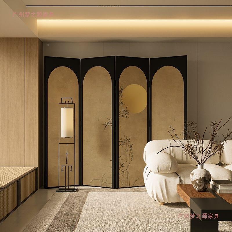 中式屏新卧风折叠可动客厅玄关茶室室床移头折屏竹子7-14月亮