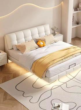 奶油风43242绒布悬浮床灯云泡芙床主卧奢床小带户型婚轻房双朵人