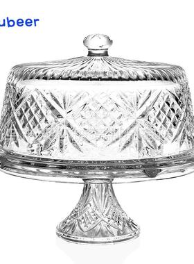 浮雕透明玻璃蛋罩水号UYX果点心盘防尘简约大高脚列西式甜点陈糕