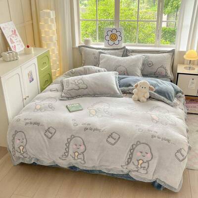 秋冬雪套花绒款床单四件SOD套卡加通绒加厚被亲肤保暖被罩床品三