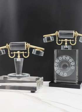 新软中式复古水晶电话摆件样板房居家客厅桌面品机茶几装饰0202摆