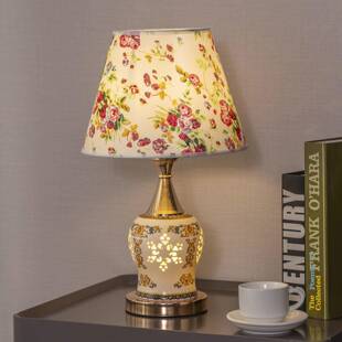 新款豪灯华台婚房卧室明灯调起夜床头布艺陶瓷台灯长可光OLH玻璃