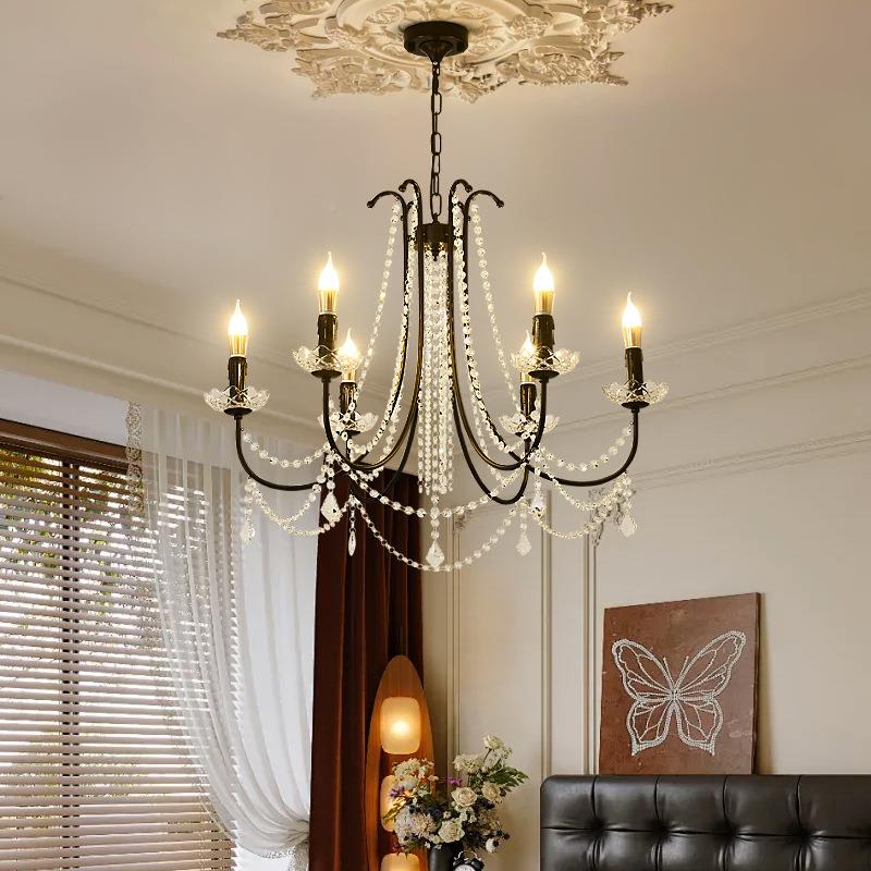 法式黑厅14227色复古客厅灯餐古风中简吊约蜡烛灯大厅主灯美式卧