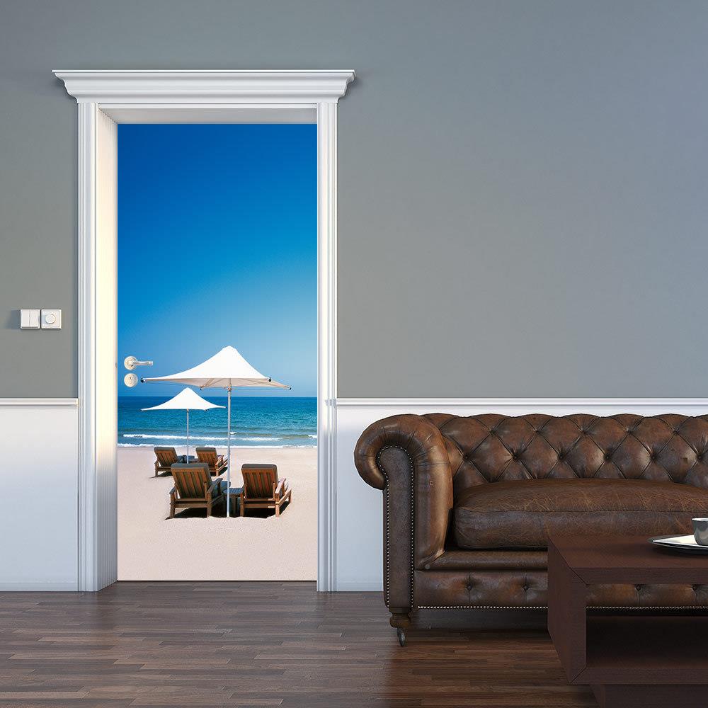 巨卧创跨货源P境VC贴纸435D自粘门贴墙贴室客厅现饰代装海滩风景