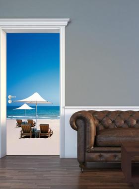 巨卧创跨货源P境VC贴纸435D自粘门贴墙贴室客厅现饰代装海滩风景