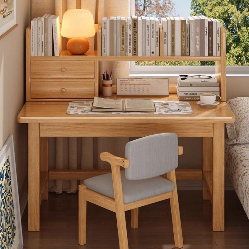 实木书桌书OZO架一桌子小户家学生用学习写型字桌卧室体电脑桌办