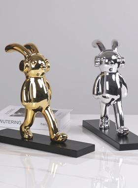 简现IRU音乐兔树脂摆代创意卡通玩偶儿童房床头柜样板房约软装件