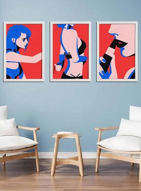 亚马逊艺术PWS62285客厅卧三联装饰画室面装饰彩画人物线条色勾墙