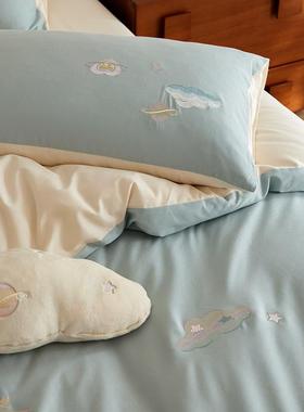 A类纯棉长绒棉磨毛四件套床床通单被套卡SMG11FXB儿童绣南通发货