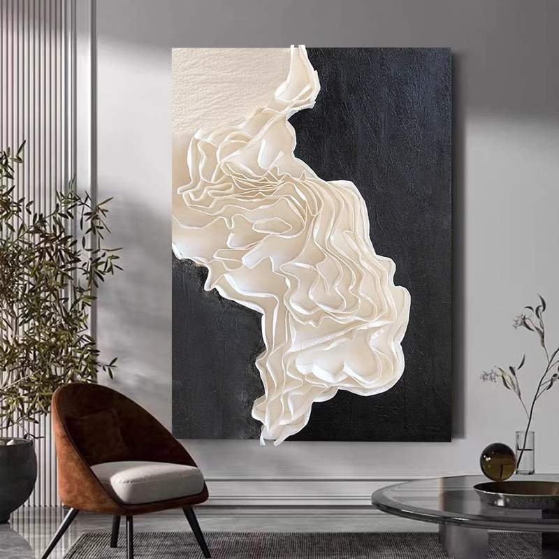 海浪现代极简手绘装饰画手工立体纸艺术挂画玄关抽象实物装置画墙图片