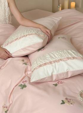 秋冬软糯100长绒棉磨毛四件套LBA少件女心纯棉刺绣床被套加支厚4