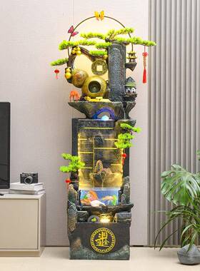 奢中式假流水喷泉轮摆件客厅玄关山轻落地招财风水禅意景观装IFY