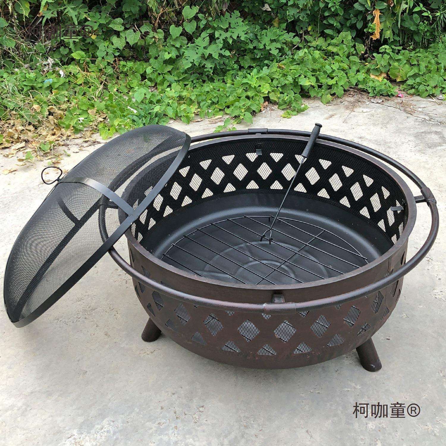 户外庭院圆形暖烧烤取柯咖童柴火炉烤火架烤火炉火盆取碳暖炉篝麦