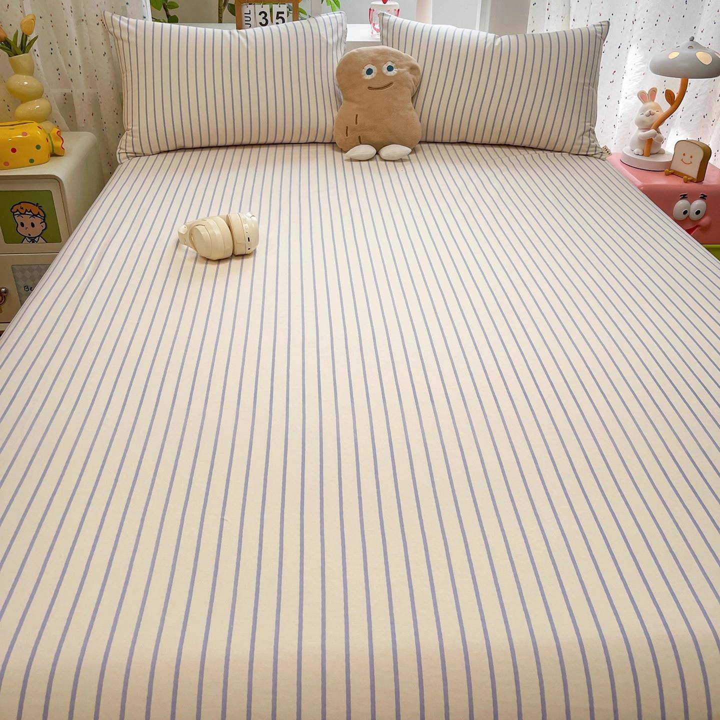 秋冬A类加厚磨毛棉床单单件床全棉宿舍条纹被单笠枕套2人三纯EX25