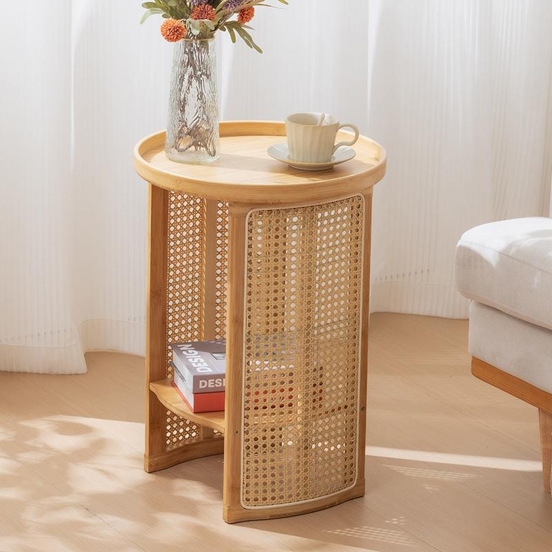 藤简编茶形几户客厅家用沙发521边几约卧室边桌小型茶台圆收纳小