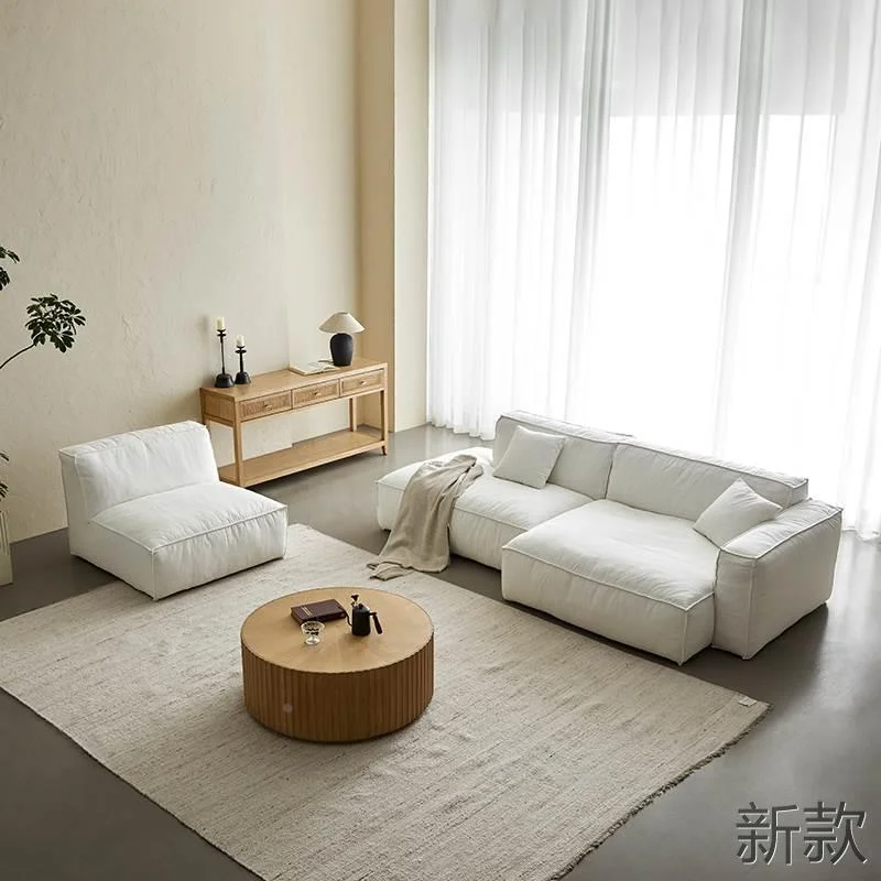 侘寂风羽绒沙发全拆洗现代奶油色浮转岛模块角亚麻布艺棉麻新款